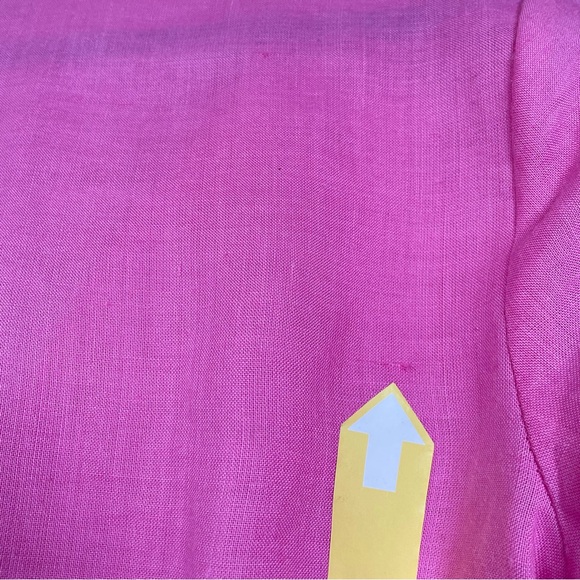 Fred David Petite Pink Linen Button Front 3/4 Sleeve Floral Embroidered Blouse - Picture 15 of 16